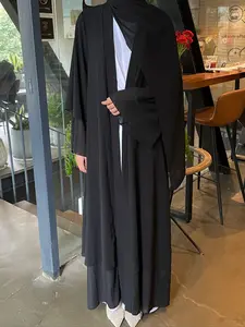 Elegant Chiffon Abaya Hijab Set Long Robe with Open Front, Includes Chiffon Headscarf and Belt, Perfect for Festivals and Ramadan