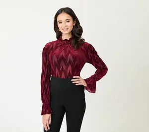 Unique Vintage Burgundy Leaf Velvet Burnout Donna Blouse