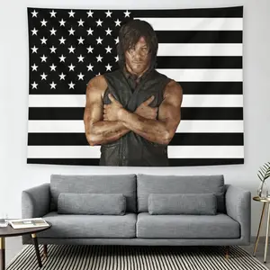Daryl Dixon Black American Flag Wall Flag, Walking Dead Print, Medieval Modern Black Flash Comic Style, TV Program Decoration, Y2K Aesthetics, Suitable for Adult Fans, Men's Cave Living Room Tapestry