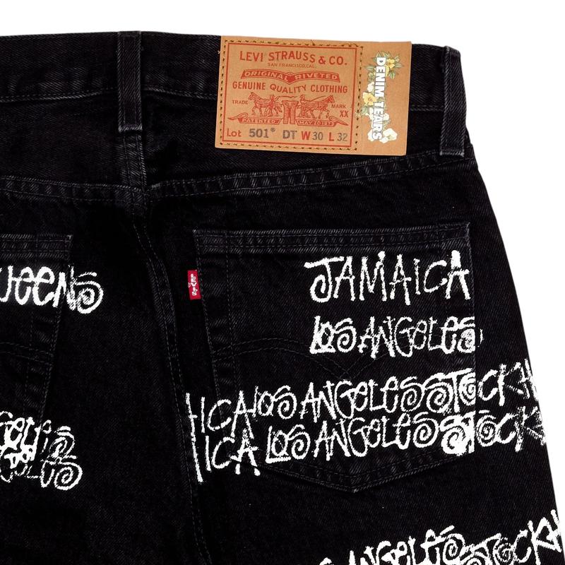 Denim Tears x Stussy x Our Legacy TTL Embroidered Logo Levi’s 501 Jeans Black Multi