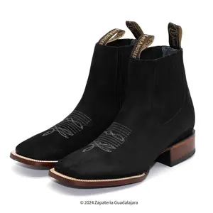 Black Nobuck square toe leather boot-706305