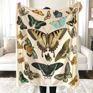Vintage Butterfly & Moth Blanket, Cottagecore Dark Academia Aesthetic Throw, All-Season Cozy Blanket for Sofa, Bed & Living Room, Perfect Memorial Gift for Family & Friends