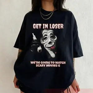 Get In Loser Watch Scary Movie Tshirt, GFace Horror Meme Graphic Tee, Y2K Shirt Halloween Comedy Flim, Unisex Oversized Clothing Fan Gift O47
