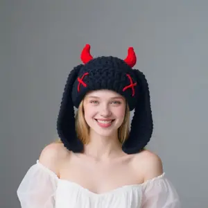 New Knitted Hat Horn Hat Long-eared Rabbit Knitted Hat Devil Horn Hat