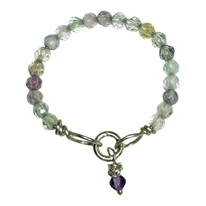 Sterling Silver Semiprecious Fluorite Gemstone Ring, Size 10