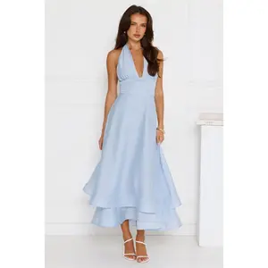 Women's Opal Glow Halter Maxi Dress, Blue Casual Dress