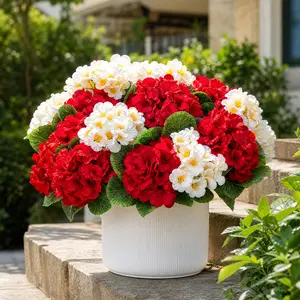 Cleangor 6 Pcs Artificial Geraniums Flowers for Outdoor, UV Resistant Outdoor Artificial Plants, Red Geranium Artificial Flowers Realistic, Silk Flower for Garden, Porch, Balcony, Yard Decor (2 Color)
