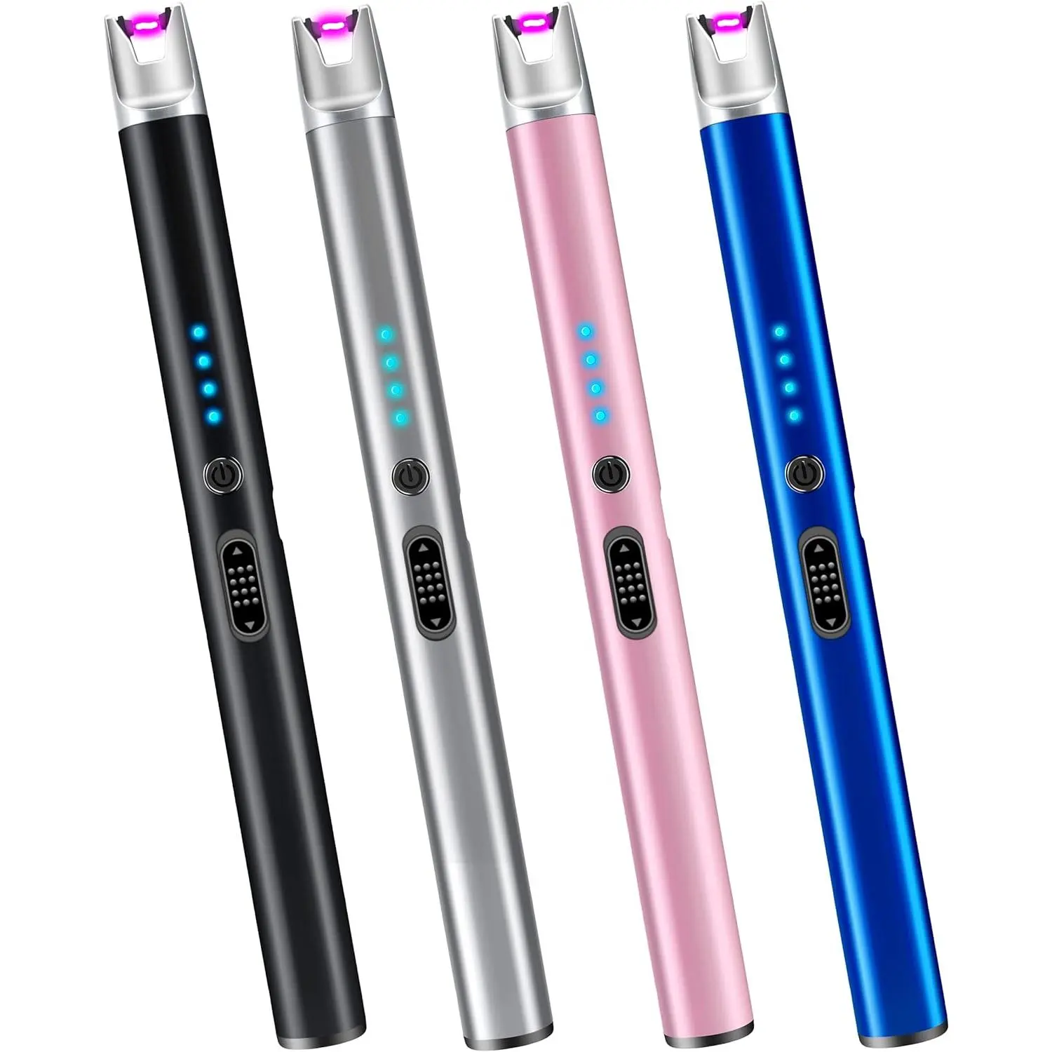 4-Pack Lightweight Metal Cylinder Jar Plasma Arc Lighters Set, USB-C Rechargeable, Flameless, Windproof Long Neck with Safety Lock, Kitchen & Drawer Home Supplies Essential, Ideal Gift for Home Use
