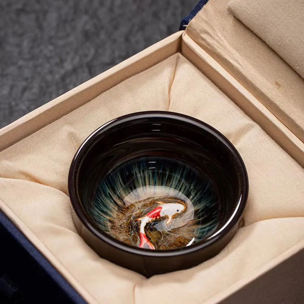 Modern Fish Pattern Jianzhan Cup, Kiln Glaze Ceramic Single Personal Tea Cup