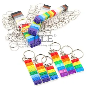 MOC Rainbow Colours DIY Keychain Compatible Brick Plate with Buckle Key Ring Building Blocks Trinket Pendant Kids Toys Gifts