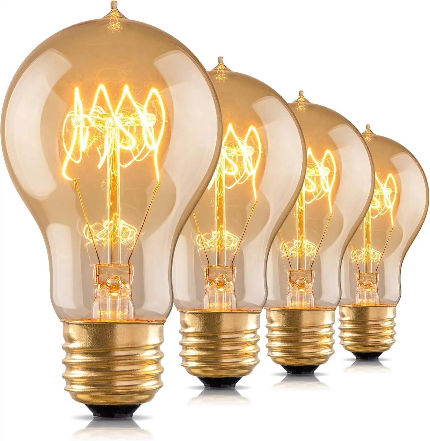 Vintage Edison Bulb 60W A19 A60 Amber Warm Yellow E26 Dimmable Retro Filament Old Fashioned Squirrel Cage Light Bulb