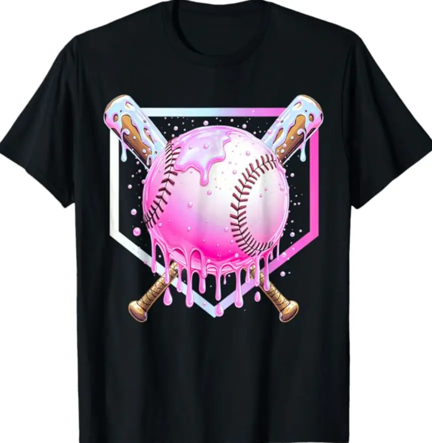 Baseball Home Plate Dripping Ice Cream Drip Youth Boys T-Shirt, Game Day Shirt, Gift for Dad & Boyfriend, Casual Summer Outfit, Fathers Day dad shirt