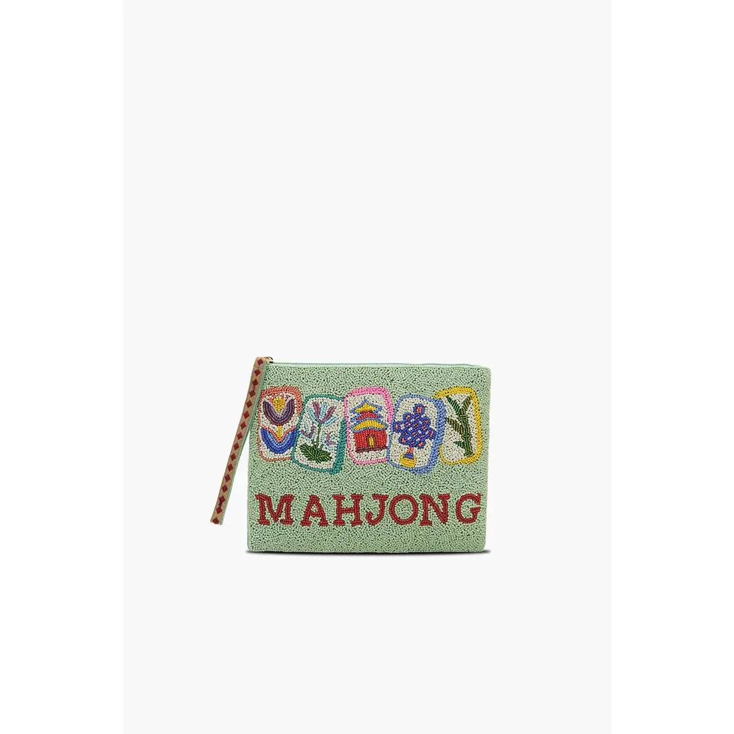 Mahjong Luxe Fully Beaded Top Zip Clutch