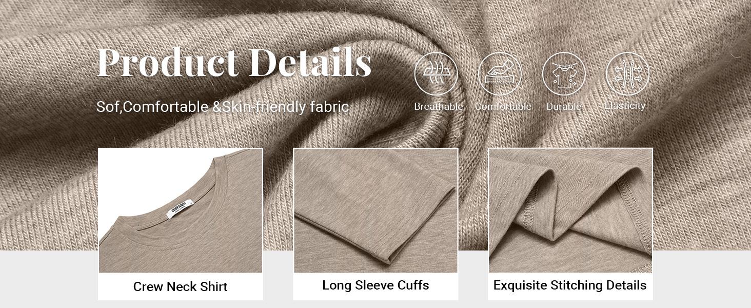 COOFANDY Men's Crew Neck T-Shirt Long Sleeve Casual Pullover Tees Soft Stretch Basic Tee Shirts