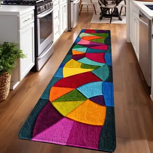 1PC， Colorful Geometric Patterns Patterned strip rugs, home décor, bathroom mats, entryway mats, bathroom non-slip mats, indoor entrance rugs, bedroom bedside mats, kitchen mats, hallway rugs, flannel sponge rugs, hallway runner rugs, Decorative Rug
