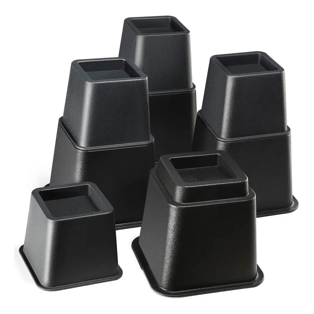 Adjustable Bed Risers - Elevation in 3, 5 or 8 Inch - Heavy Duty Stackable Furniture Risers Supports 1,300 lbs - for Under-Bed Storage, College Dorms, Table and Couch, 4 Pack Bed Lifts Black and Brown