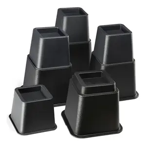 Adjustable Bed Risers - Elevation in 3, 5 or 8 Inch - Heavy Duty Stackable Furniture Risers Supports 1,300 lbs - for Under-Bed Storage, College Dorms, Table and Couch, 4 Pack Bed Lifts Black and Brown
