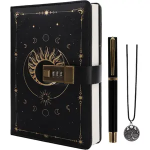 Diary with Lock,  Sun Journal with Lock for Women Men, A5 Refillable Locked Notebook for Writing, 224 Numbered Pages