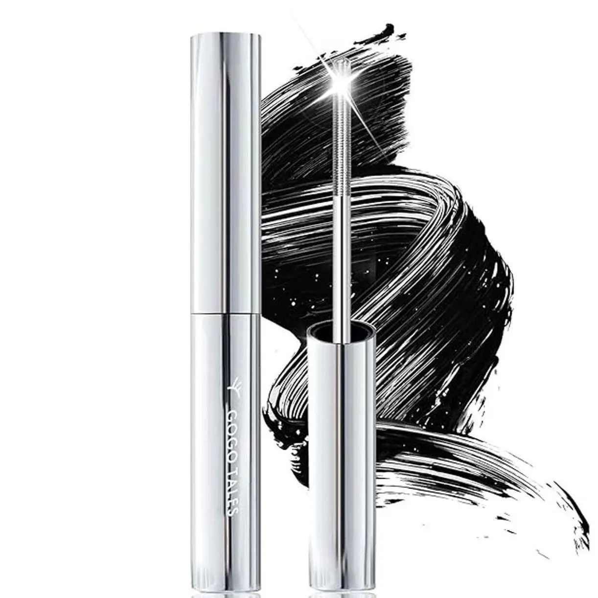 Black Washable Metal Mascara Wand, Waterproof Iron Wand Mascara, Natural Length Slim Volume Building Mascara, Long Lasting Smudge-Proof No Flaking Tint