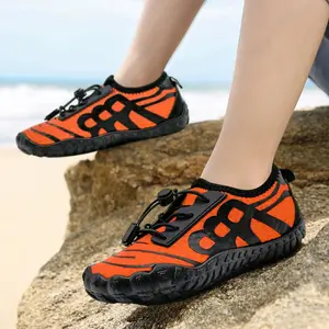 Kids Water Shoes Boys Girls Quick-Dry Beach Lightweight Toddler Barefoot Shoes Slip On Soft Walking Sneakers for Swim Beach Pool Black Orange Anti-Slip Rubber Soles Breathable Elastic Upper Drainage Holes Athletic Footwear
