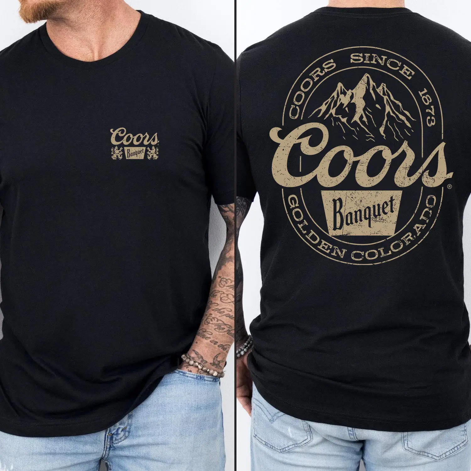 Coors Banquet Mountain Logo T-shirt - 2 Side - Universal Appeal Garments - Statement Pieces - - Pick Your Color - All Sizes Offered Classic Menswear