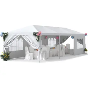Greesum 10x30 Outdoor Canopy Tent Patio Camping Heavy Duty Gazebo Shelter Party Wedding BBQ Events with Side Removable Walls, Waterproof Shelter, White
