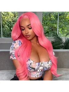 Gk Pink Wig Human Hair 180% Density Colored Wigs Human Hair With Natural Hairline Body Wave Pink Lace Front Wig Human Hair Pre Plucked 13x6 HD Lace Frontal Wigs