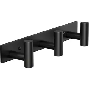 Wall Mounted Coat Rack-3 Hooks, Heavy Duty Stainless Steel Wall Hooks for Towel Coat Bag, Hat Rack Coat Hanger Coat Hooks Towel Racks for Bathroom Entryway Kitchen Hotel Office (Black, 1 Pack)