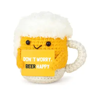 Funny Positive Beer Cup, Emotional Crochet Doll, Cartoon Handmade Beer Cups, Positive Card Gift, Gag Gift for Friends, Teachers, Women, Humorous Gag Gift