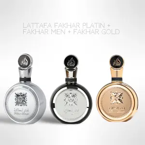 Lataffa Fakhar Platin + Fakhar Men + Fakhar Gold Eau de Parfum Bundle – 3 x 100ml (3.4 fl oz) – Long-Lasting Signature Fragrance Collection for Men