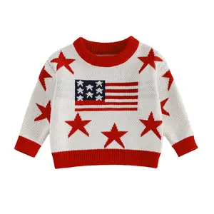 Afunbaby Kids 4th of July Sweater American Flag Star Long Sleeve Crewneck Pullover Knit Tops for Toddler Baby Patriotic Clothes
