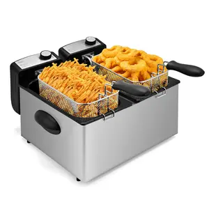 SUSTEAS 2-basket electric fryer, 5.2QT/6.3QT, 3000W, timer, viewing window, odorless filter, stainless steel. Perfect for crispy frying
