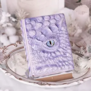 Lavender 3D Handmade Dragon Eye Notebook with Replacement Pack Retro Dragon Eye Notebook Diary Crafts Handmade 3D Relief Dragon Diary High Quality Resin Crafts Desktop Decoration Gift