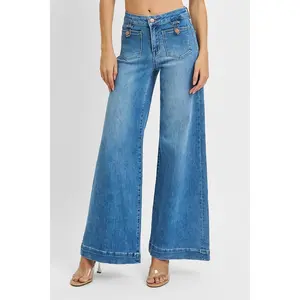 RISEN Full Size Mid Rise Wide Front Patch Pocket Jeans Plus Size