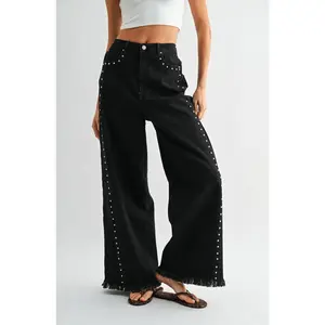 Wide Leg Studded Jeans