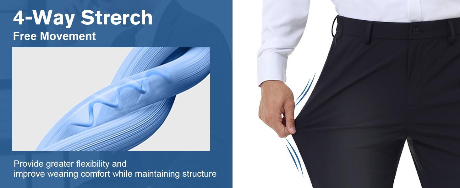 AMZPURE Men's Formal Stretch Menswear Pants - Flat Front, Wrinkle Free, Elastic Waistband, Office-Ready Look for Office Work Sohochic Style