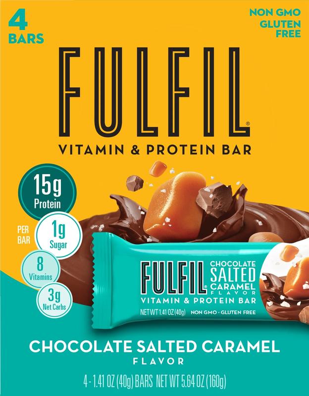 FULFIL Nutrition Vitamin & Protein Nut Bars, Chocolate Salted Caramel Flavor, 4 Count
