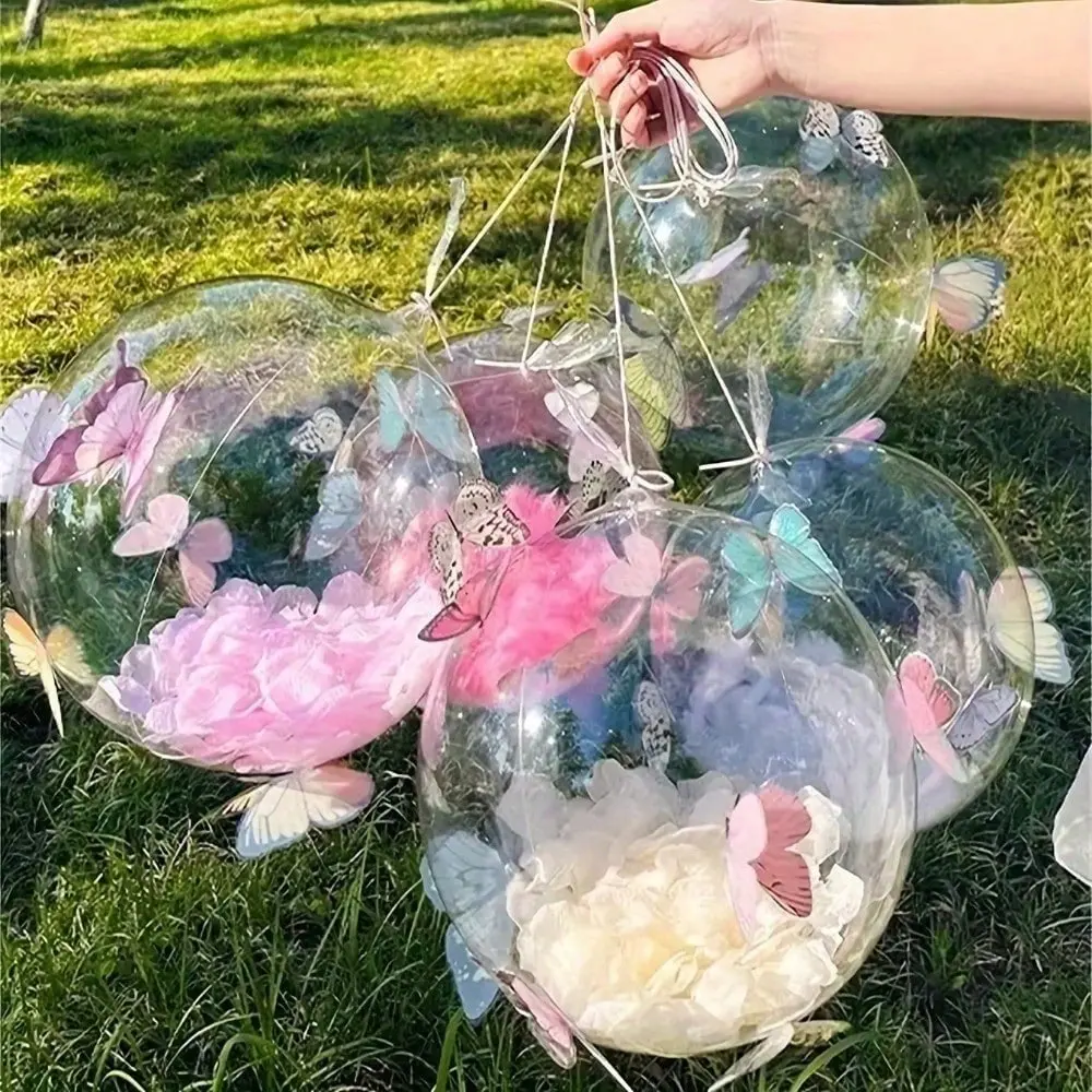 Multicolor Butterflies Transparent Wave Balloon Set with Rose Petals and Square Accents - Balloon Arch Decoration for Birthday Parties, Weddings, Outdoor Shooting