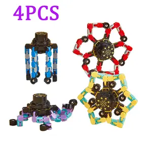 4 Packs / 8 Packs Funny Sensory Fidget Toys, Transformable Chain Robot Finger Toy DIY Deformation Robot Mechanical Spinners Twister Fingertip Stress Relief Gyro Toy for Kids Adults Basket Stuffers Christmas Birthday gifts Alien Decompression Squeeze
