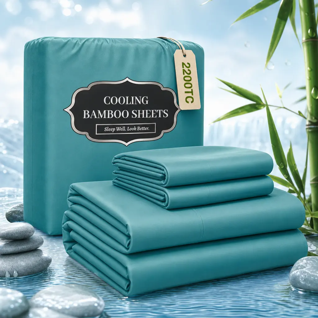 Jollyvogue Extra Deep Pocket Bamboo Sheets - 6 Pcs Breathable & Cooling Bed Sheet Set, Free For Mattresses-Hotel Luxury Fitted Soft Wrinkle, Cooling Bamboo Bed Sheets for Hot Sleepers, Twin/Full/Queen/King Size Pillowcase Sets