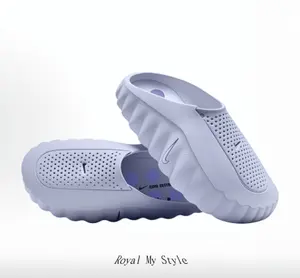 Lavender Retro Thick-Sole Perforated Slides, Breathable Non-Slip Versatile Indoor & Outdoor Casual Sandals