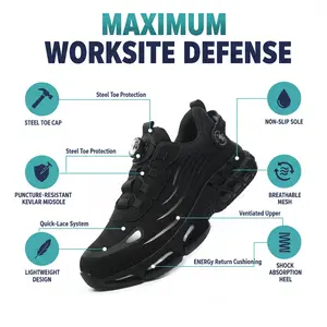 Men's Mesh Work Sneakers Steel Toe Protection Durable Anti-Slip Safety Shoes Comfort Fit All Seasons Casual Striped Design Elastic Closure Non-Slip EVA Sole Industrial Grade Professional Construction Safety Footwear Lightweight Protective Work Shoes