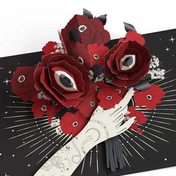 Creative 3D Pop-Up Greeting Cards, Handmade Cards, Personalized Fashionable Rose and Tattoo Designs, Original Design Cards (14.99 USD for two sets)
