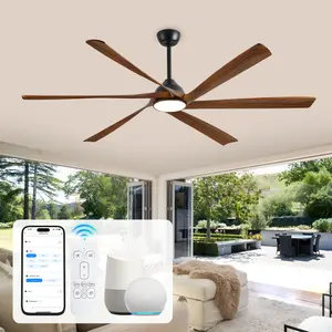 60/72 Inch Modern Smart Ceiling Fan with Light,Aleax/App/Remote Control,6 Solid Wood Blades, High CFM Large Ceiling Fans for Outdoor Patios Indoor Farmhouse   Bedroom,Quiet DC Motor,Gray/Walnut Color 2026 New Year Gift