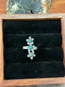 Handmade Sterling Silver Flower Collection: Kingman Turquoise Adjustable Ring "Signed Nizhoni" (1)