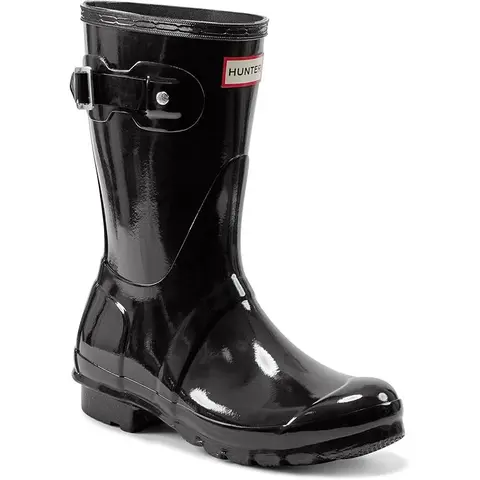 Hunter Womens Original Short Gloss Rain Boots - Black WFS1000RGL-BLK