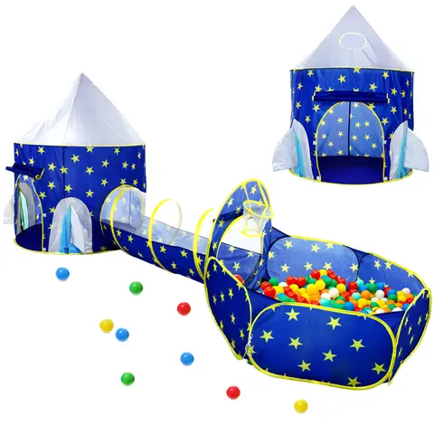 BPA-Free 3PC Space-Themed Galaxy Outdoor Playset - Toddlers' Ball Pit, Crawl Tunnel, Playhouse, Active Play, Backyard Fun, Easy Assembly & Storage, Planets & Stars Design, Unisex Easter Gift (Balls Not Included)