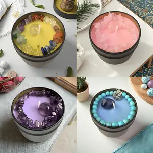 Aromatherapy candles paired with crystal bracelets, crystal stones, lavender/jasmine/rich fragrance, long-lasting burning, soy wax candles, jar wax, fragrance candles, Aromatic Scent, Halloween gifts, suitable for house cleaning, home decoration