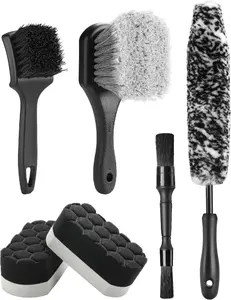 6 count  Wheel Cleaning Pro Kit, Tire Brush, Soft-bristled Rim Brush, Microfiber Bendable Brush, Double-Ended Detailing Brush, and Detailing Pads, Scratch-Free & Multipurpose