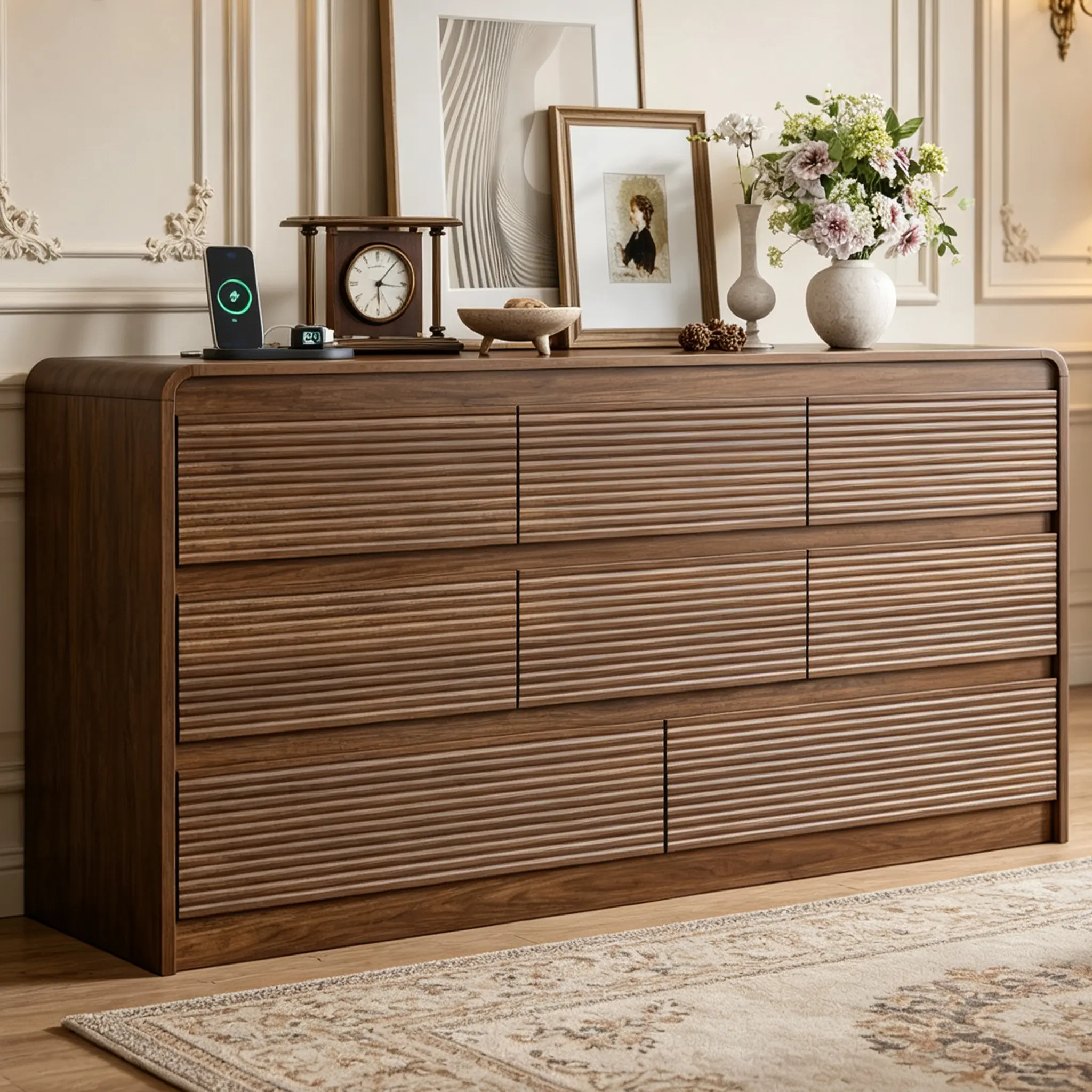 Modern Wooden Dresser with 8 Drawers for Bedroom Storage and Organization
